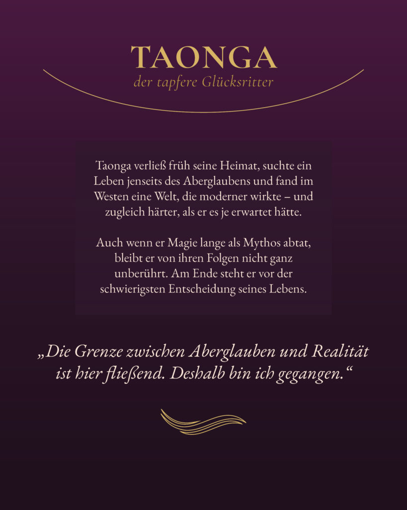 Diese Charakterkarte gibt eine kurze Übersicht über den Charakter Taonga aus dem Roman Realitätssprünge.