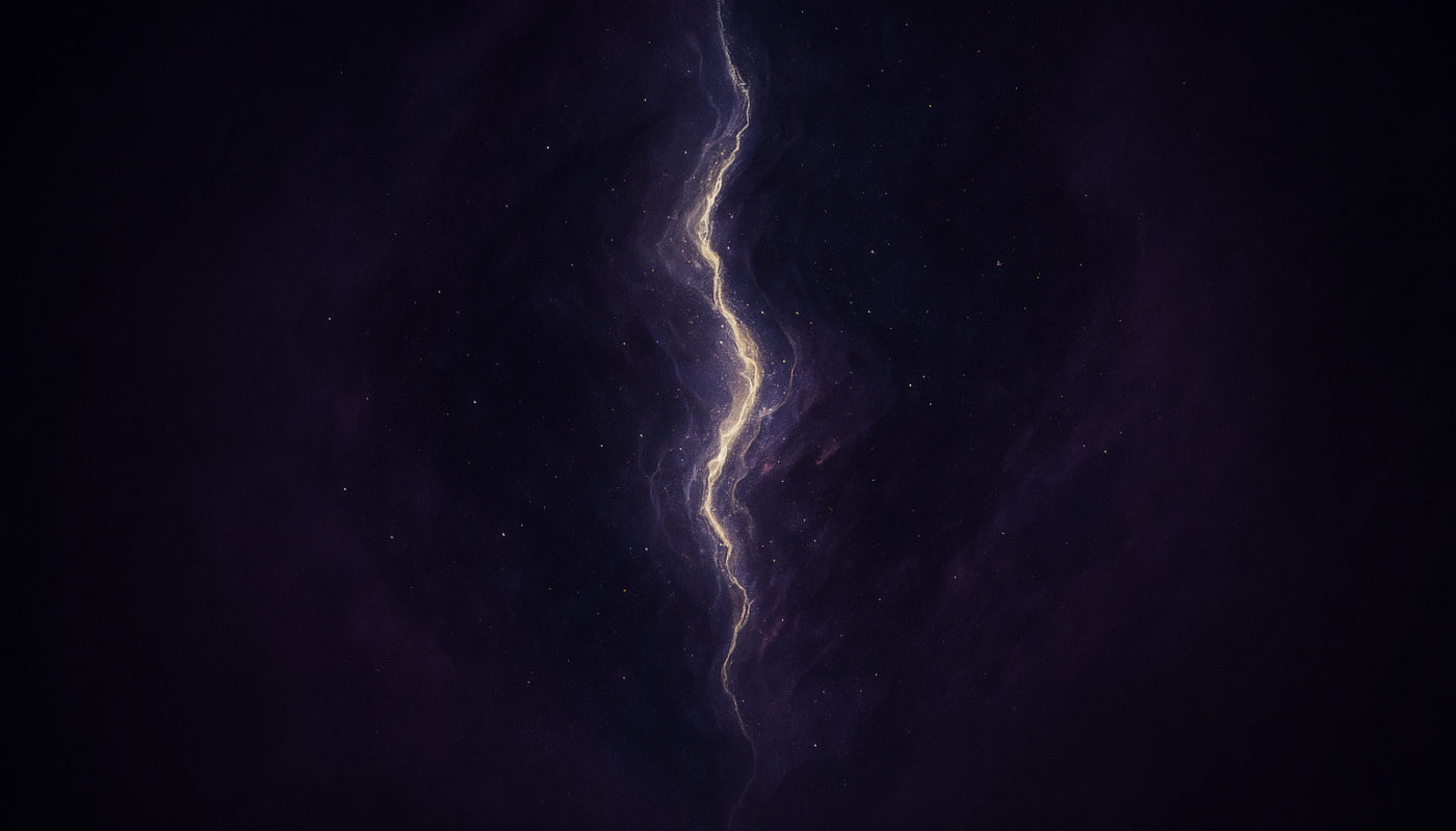 Das Bild zeigt einen dunklen Himmel der durch einen hellen Blitz geteilt wird.