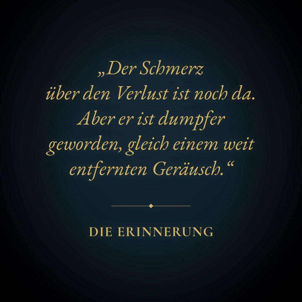 Das Bild enthält ein Zitat aus dem Buch Realitätssprünge auf bläulich-violettem Hintergrund und trägt den Titel: Die Erinnerung.
