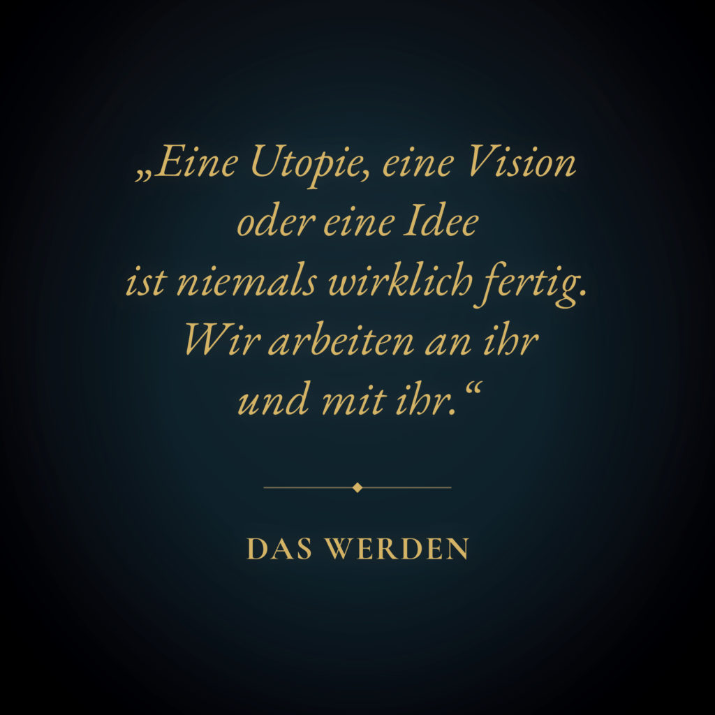 Das Bild enthält ein Zitat aus dem Buch Realitätssprünge auf bläulich-violettem Hintergrund und trägt den Titel: Das Werden.